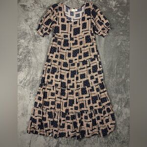 NATURAL LIFE Dress Floral Print Maxi Women's Sz Small Navy Blue Tiered - EUC